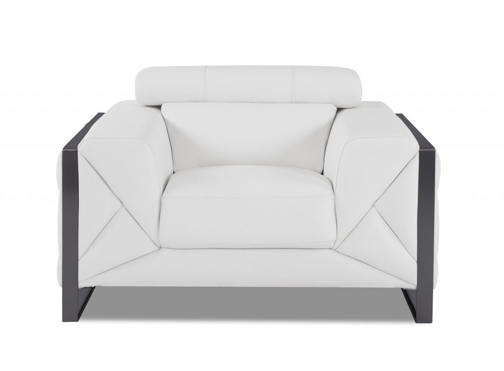 48" White And Gunmetal Italian Leather Arm Chair-0