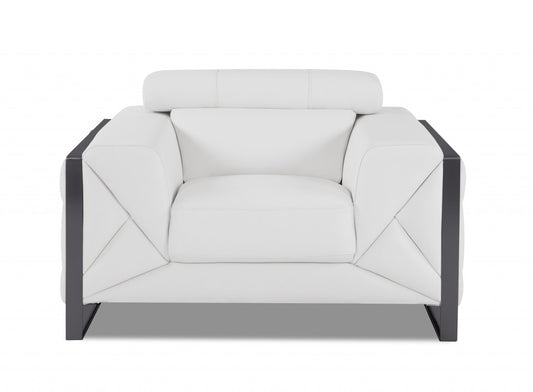 48" White And Gunmetal Italian Leather Arm Chair-0