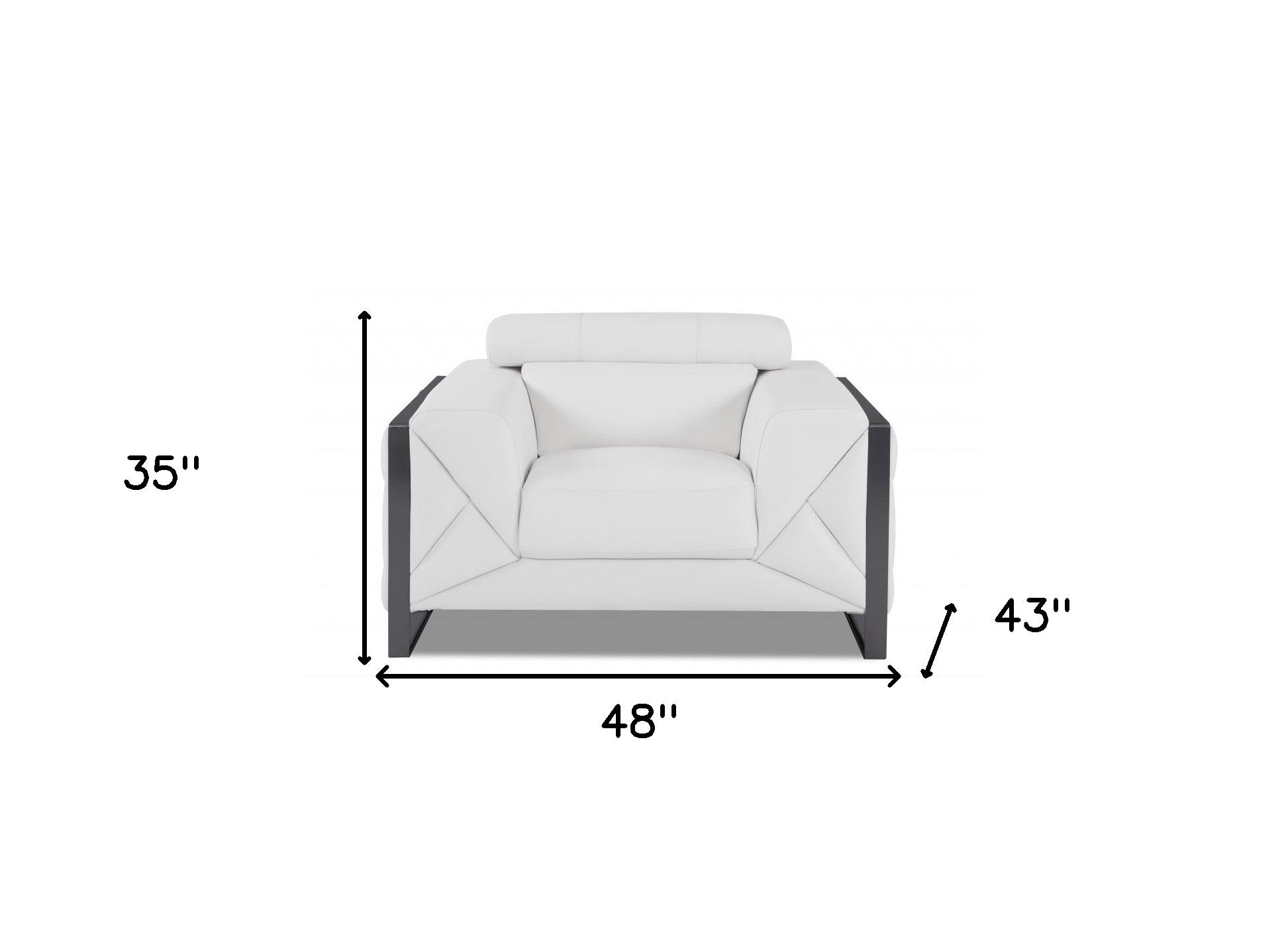 48" White And Gunmetal Italian Leather Arm Chair-6