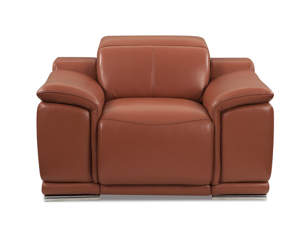 48" Camel And Silver Italian Leather Arm Chair-1