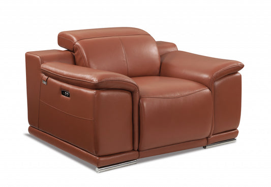 48" Camel And Silver Italian Leather Arm Chair-0