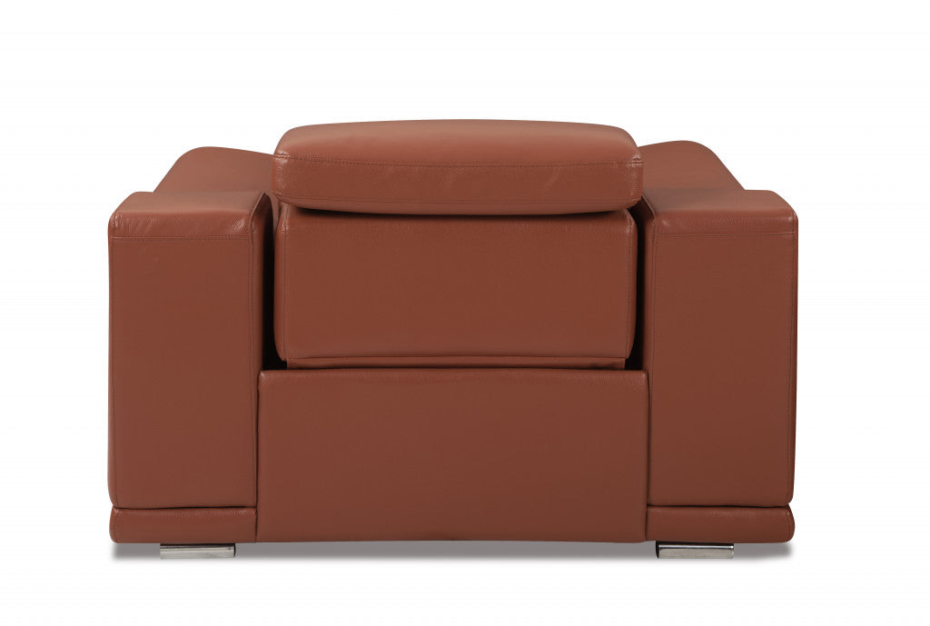 48" Camel And Silver Italian Leather Arm Chair-2