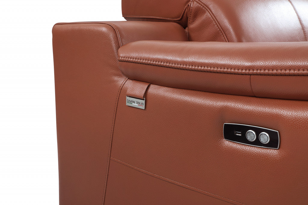48" Camel And Silver Italian Leather Arm Chair-4
