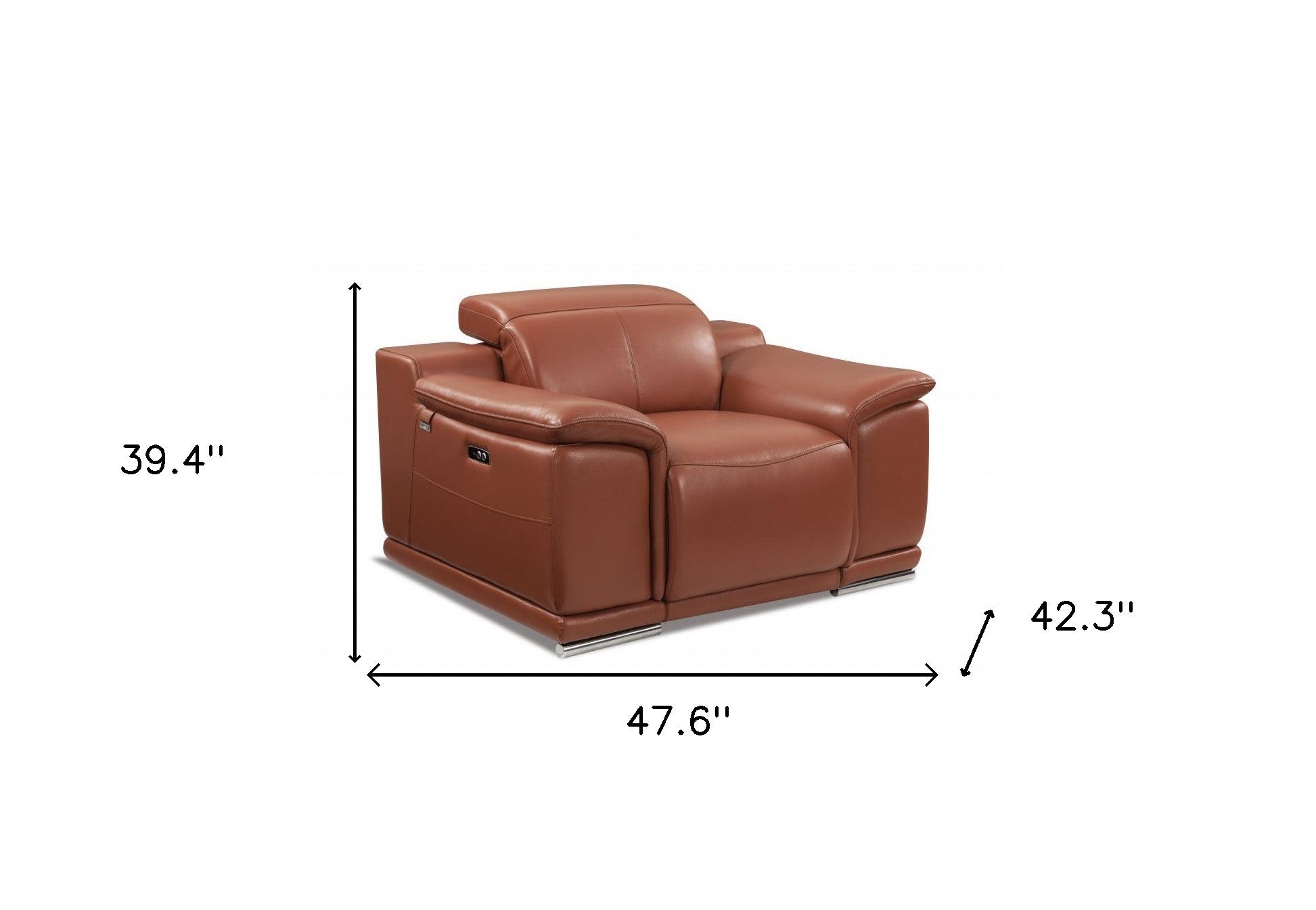48" Camel And Silver Italian Leather Arm Chair-5