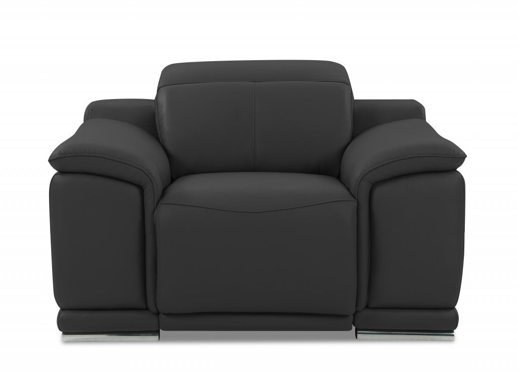 48" Dark Slate Gray And White Italian Leather Arm Chair-0