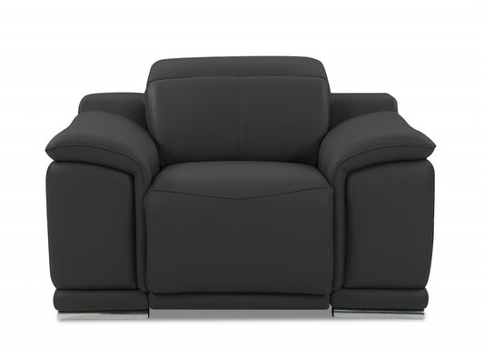 48" Dark Slate Gray And White Italian Leather Arm Chair-0