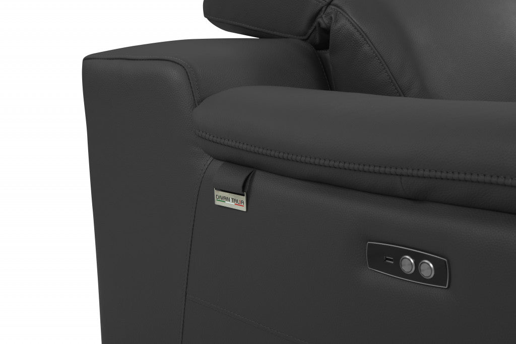 48" Dark Slate Gray And White Italian Leather Arm Chair-5