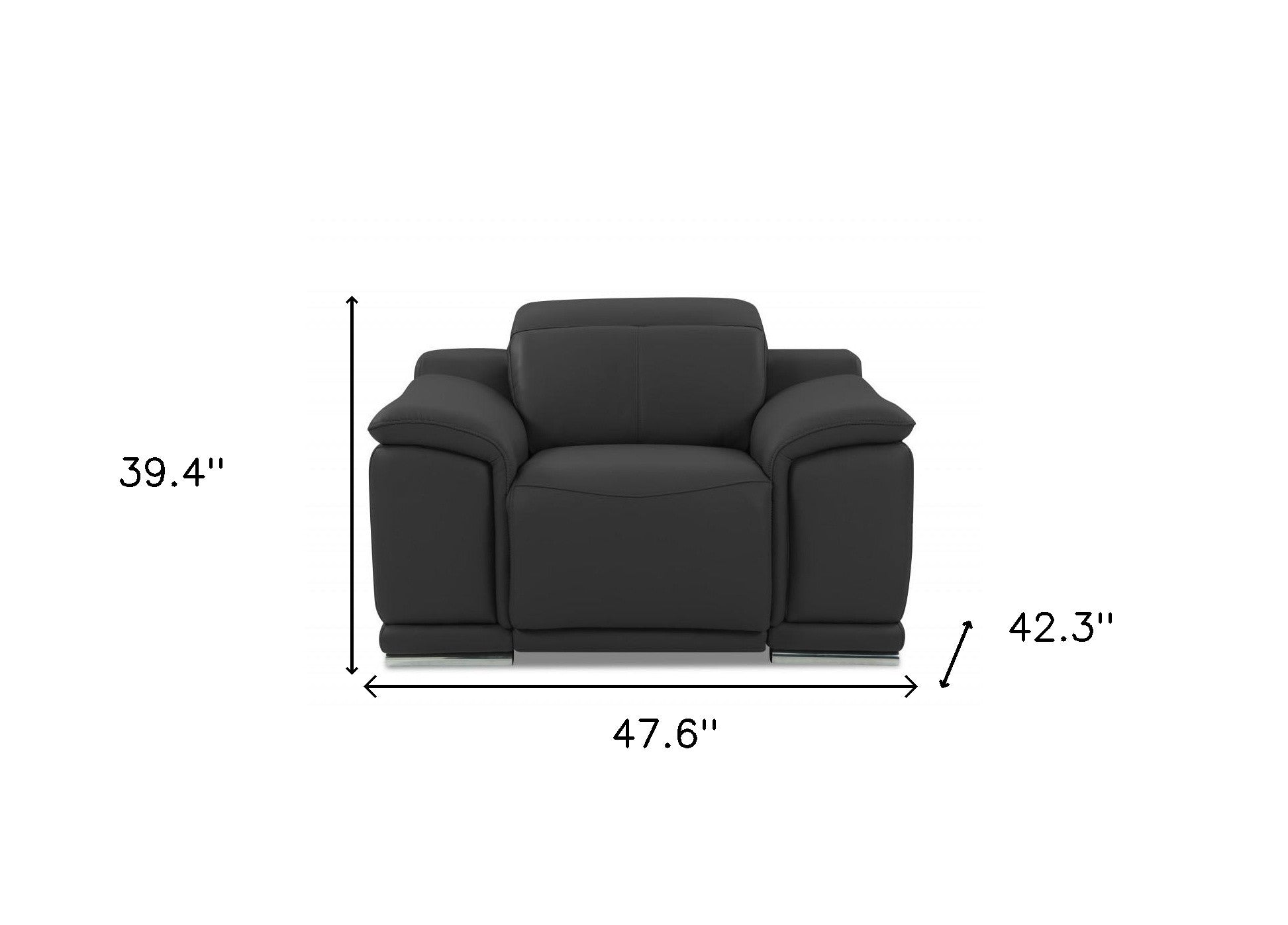 48" Dark Slate Gray And White Italian Leather Arm Chair-6