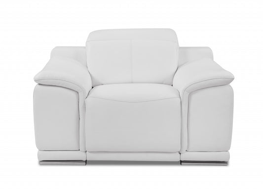 48" White Italian Leather Arm Chair-0