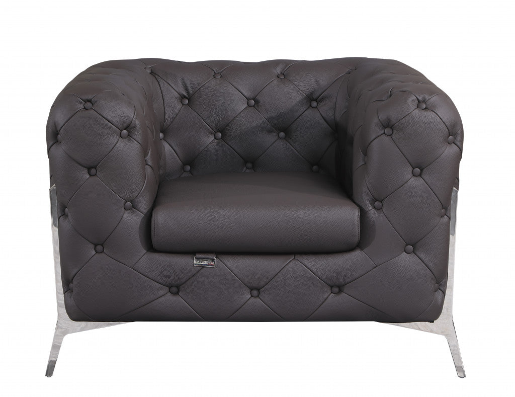 45" Brown Italian Leather Arm Chair-0