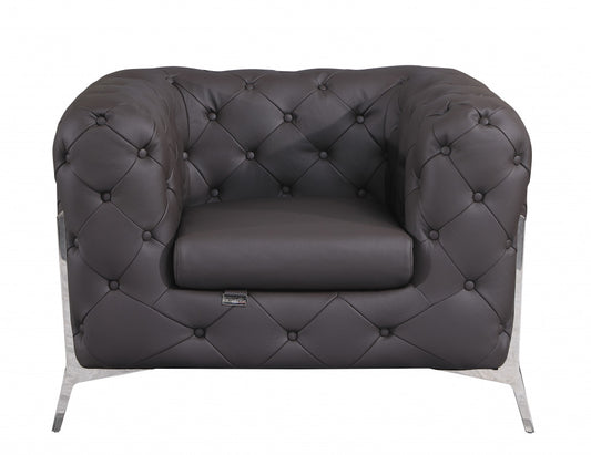 45" Brown Italian Leather Arm Chair-0