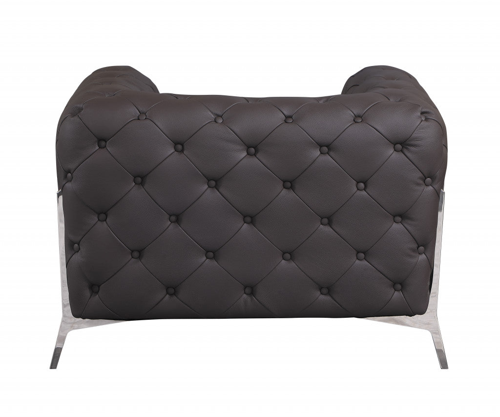 45" Brown Italian Leather Arm Chair-3