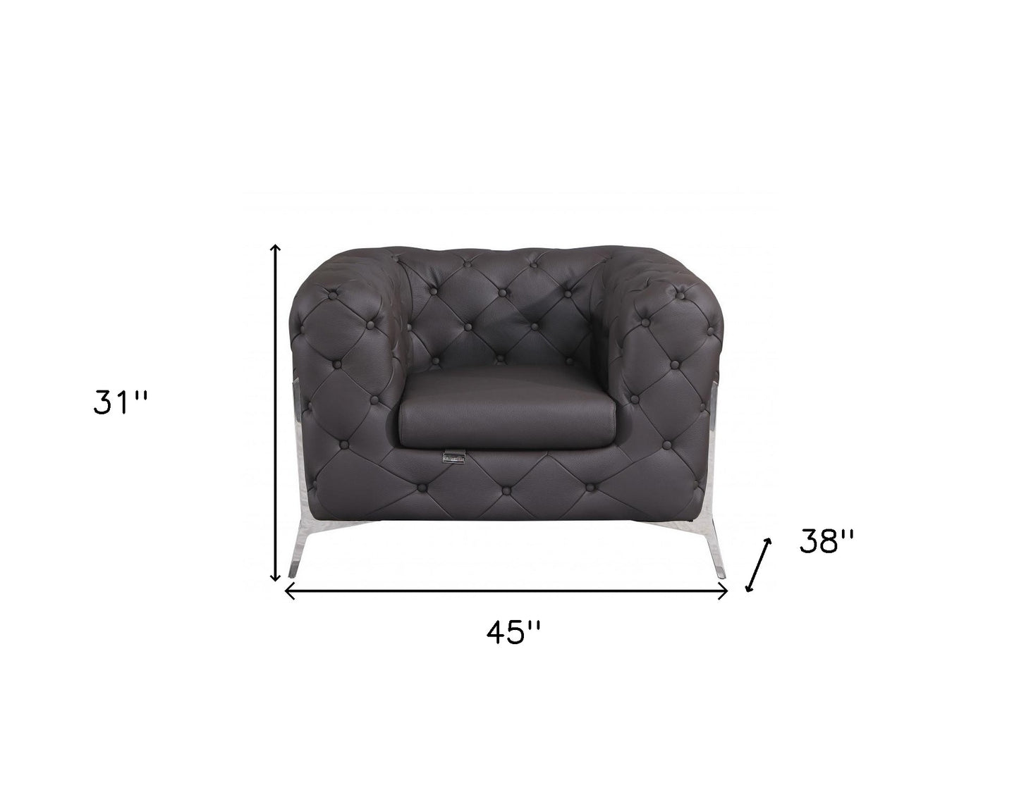 45" Brown Italian Leather Arm Chair-6