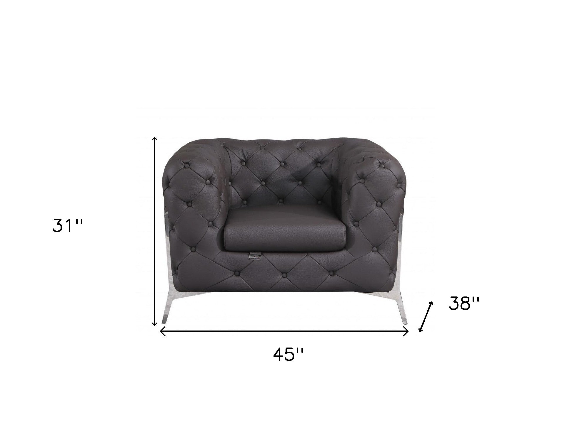 45" Brown Italian Leather Arm Chair-6