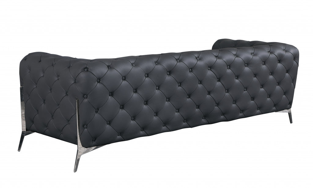 93" Dark Gray Italian Leather Chesterfield Sofa With Silver Legs-3