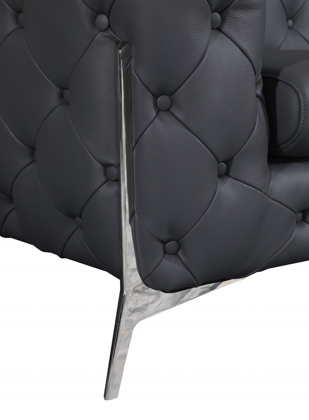 93" Dark Gray Italian Leather Chesterfield Sofa With Silver Legs-5
