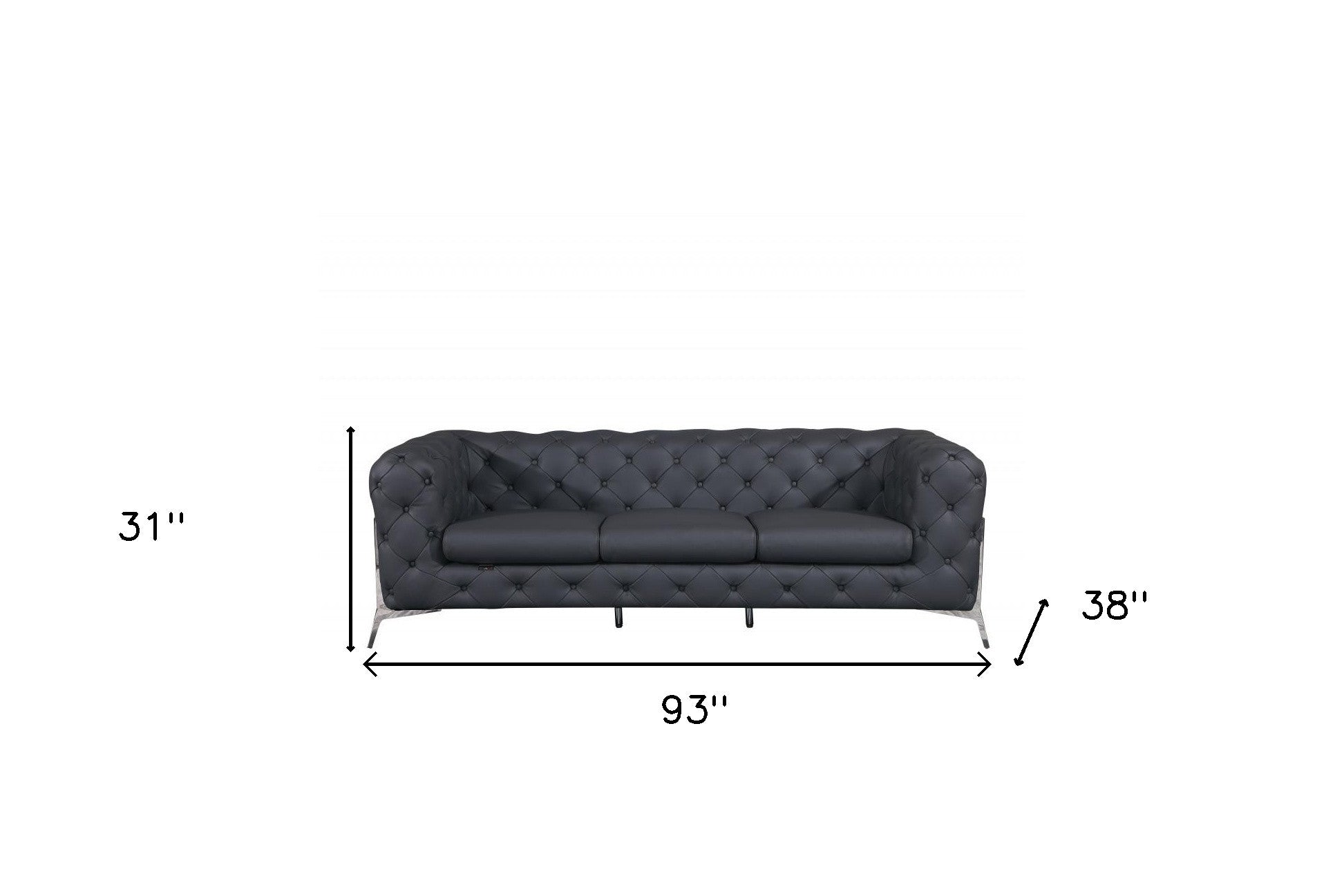 93" Dark Gray Italian Leather Chesterfield Sofa With Silver Legs-6