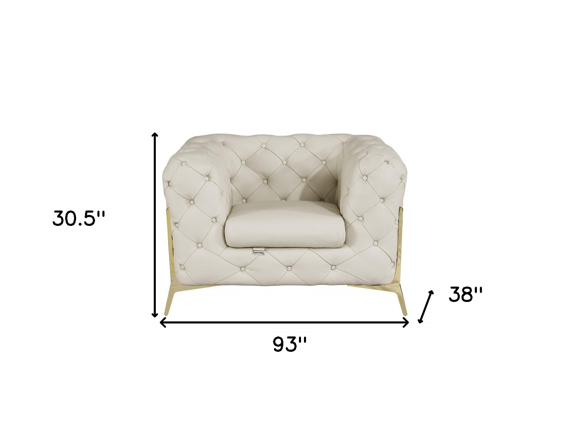 Three Piece Indoor Beige Italian Leather Five Person Seating Set-5