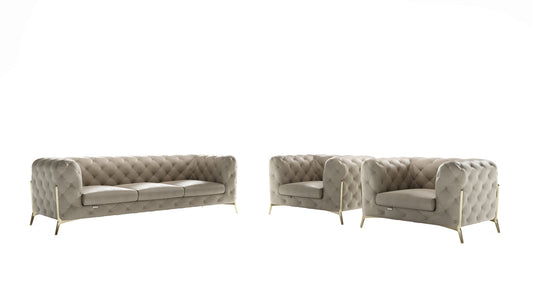 Three Piece Indoor Beige Italian Leather Five Person Seating Set-0