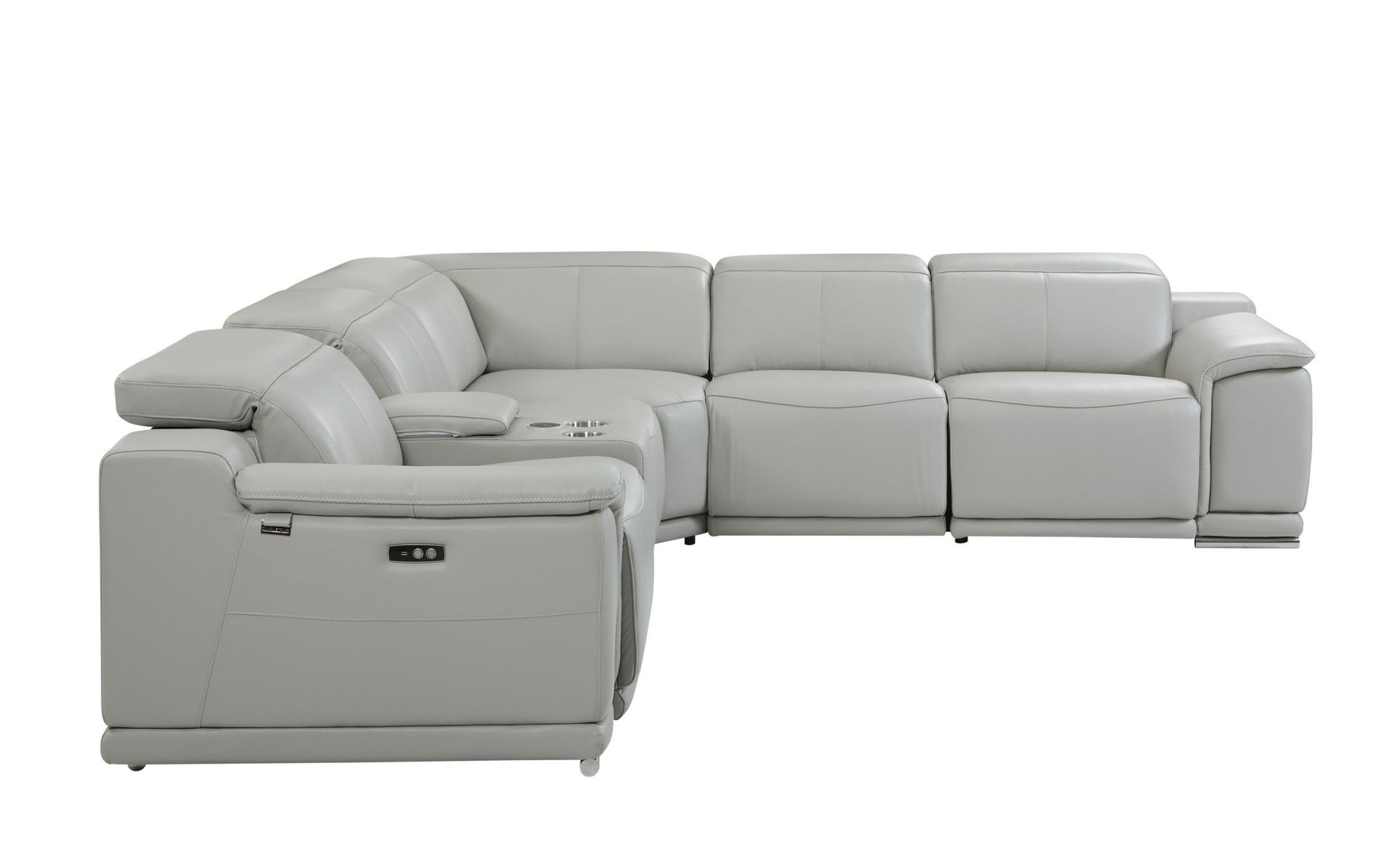 Light Gray Italian Leather Power Reclining U Shaped Six Piece Corner Sectional With Console-2