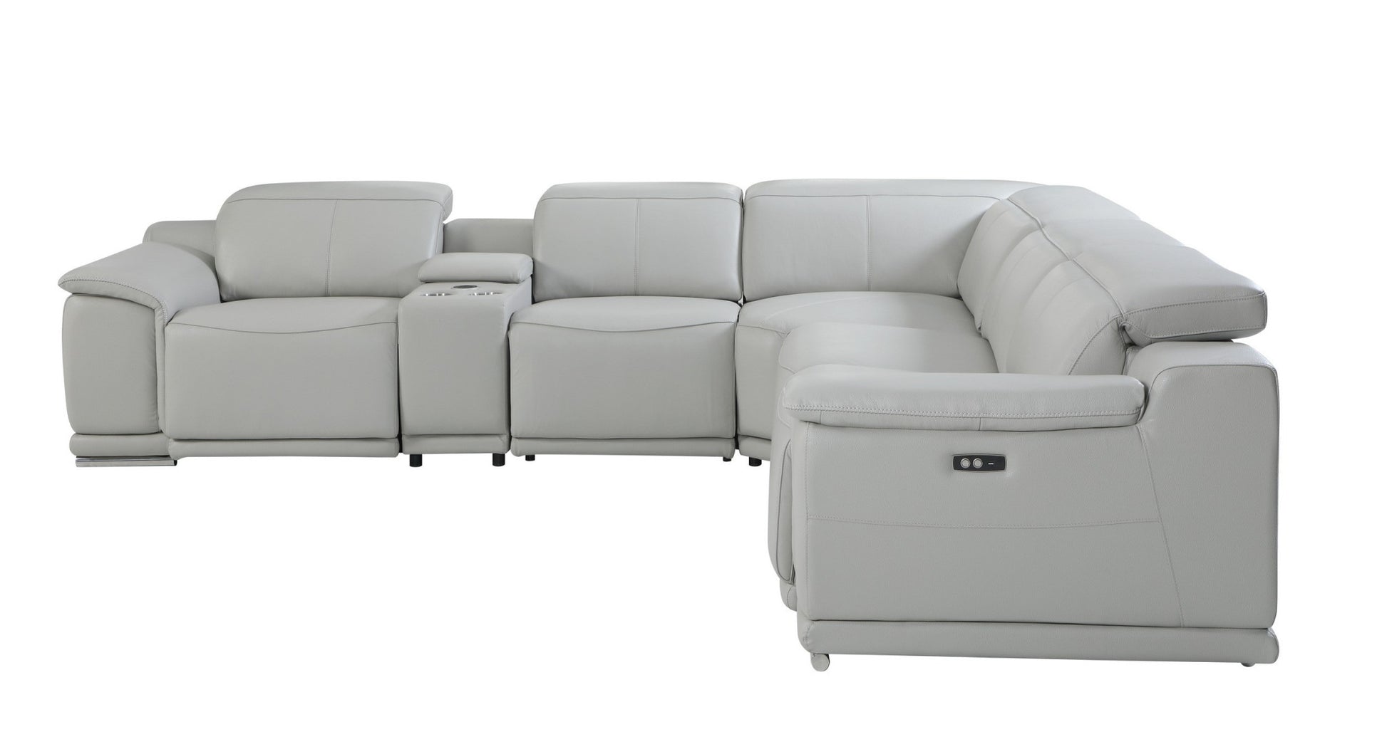 Light Gray Italian Leather Power Reclining U Shaped Six Piece Corner Sectional With Console-4