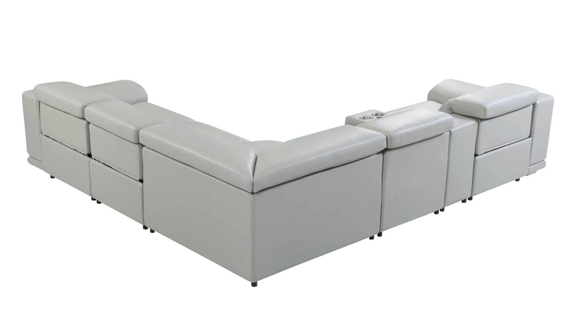 Light Gray Italian Leather Power Reclining U Shaped Six Piece Corner Sectional With Console-5