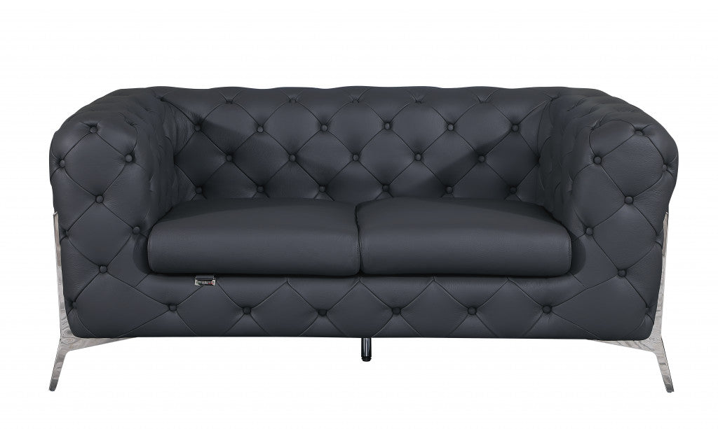 69" Gray And Silver Italian Leather Loveseat-0