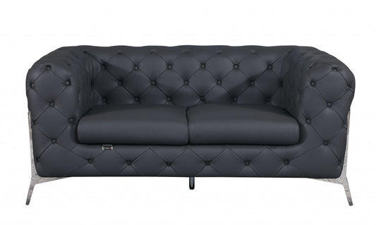 69" Gray And Silver Italian Leather Loveseat-0