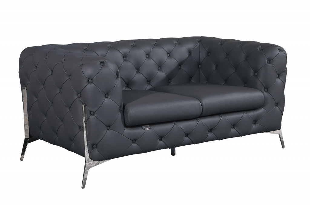69" Gray And Silver Italian Leather Loveseat-2