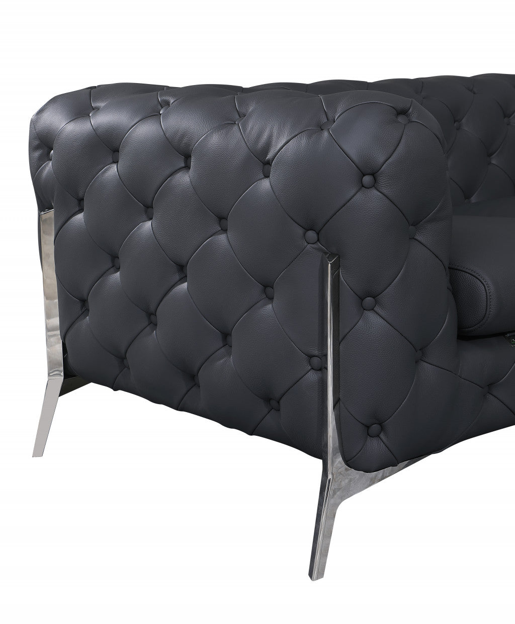 69" Gray And Silver Italian Leather Loveseat-5