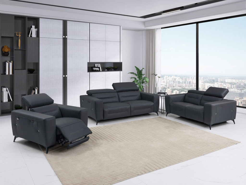 Three Piece Indoor Dark Gray Italian Leather Six Person Seating Set-5