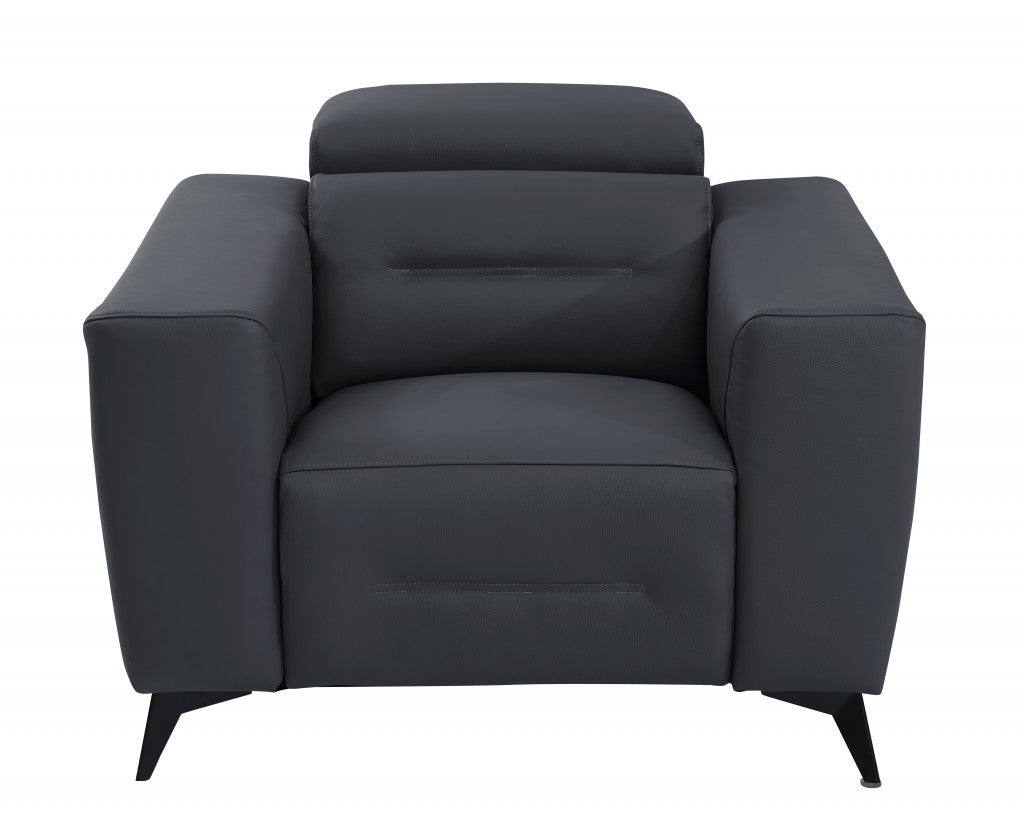 Three Piece Indoor Dark Gray Italian Leather Six Person Seating Set-2