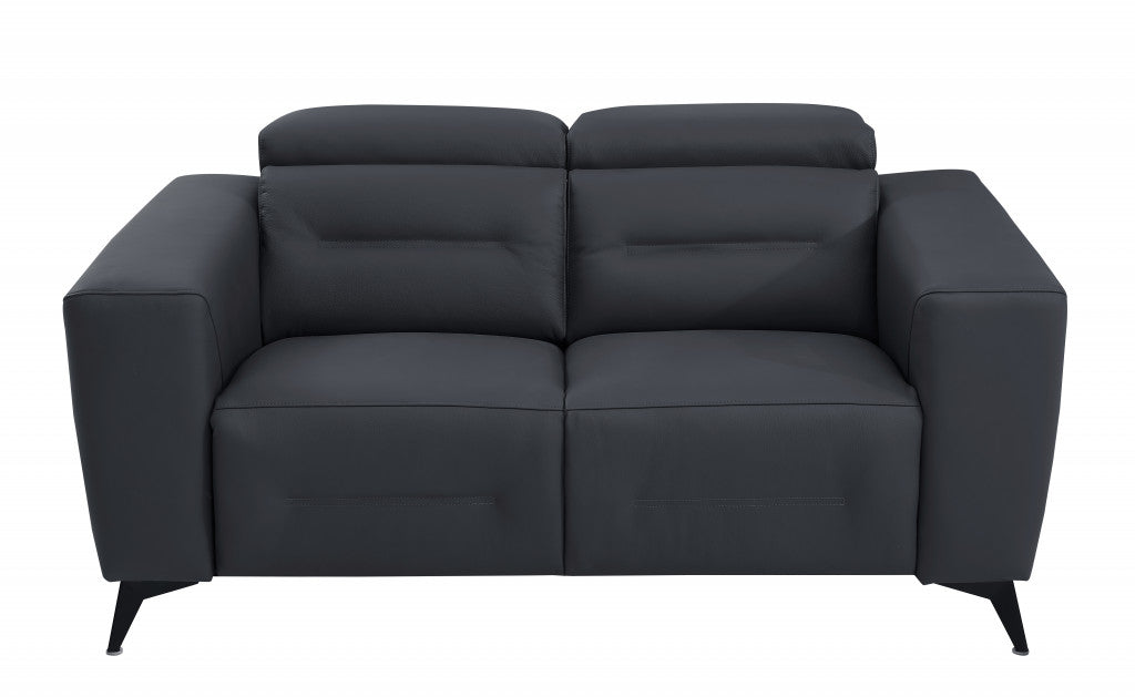 Three Piece Indoor Dark Gray Italian Leather Six Person Seating Set-3