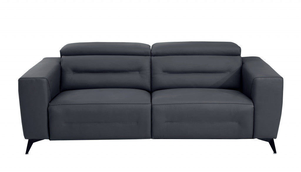 Three Piece Indoor Dark Gray Italian Leather Six Person Seating Set-4