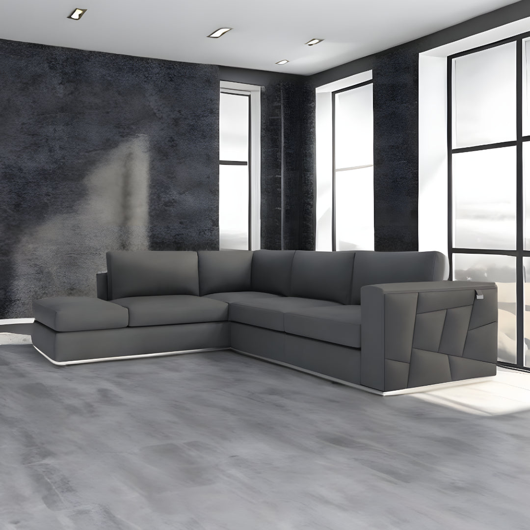 Dark Gray Italian Leather L Shaped Two Piece Corner Sectional-5