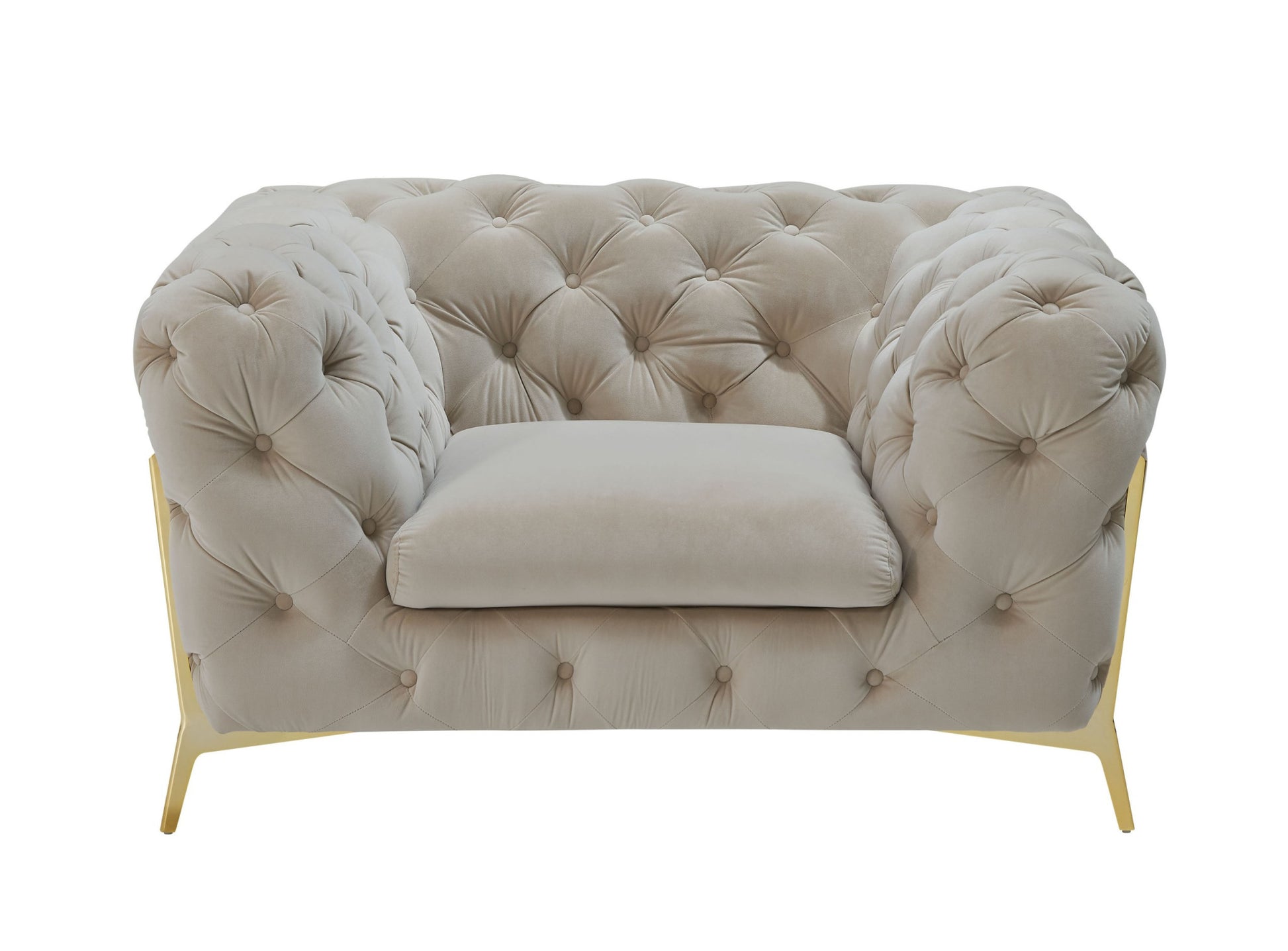 50" Beige And Gold Velvet Tufted Lounge Chair-1