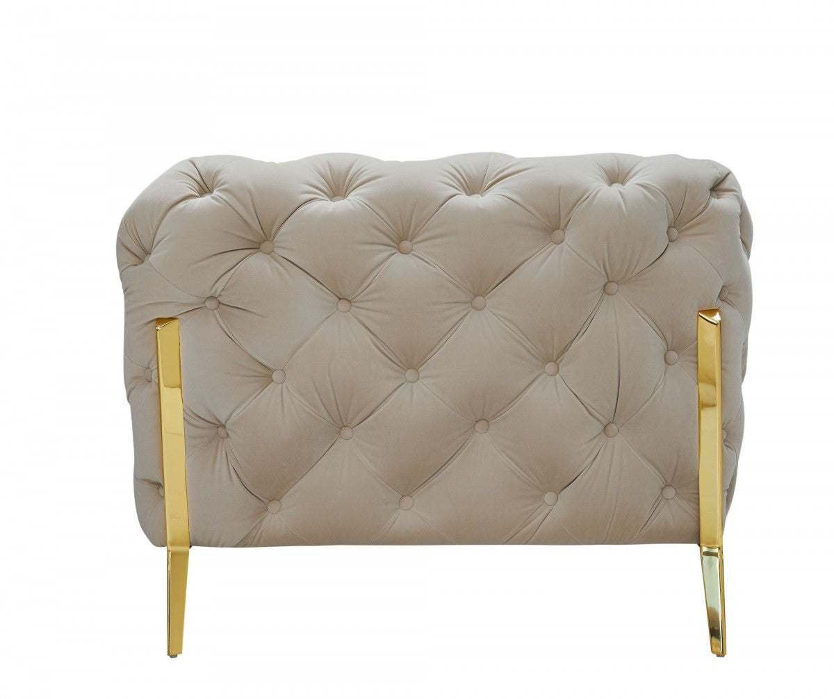 50" Beige And Gold Velvet Tufted Lounge Chair-2