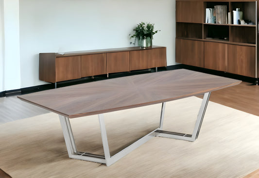 107" Walnut And Silver Rectangular Manufactured Wood And Iron Dining Table-0