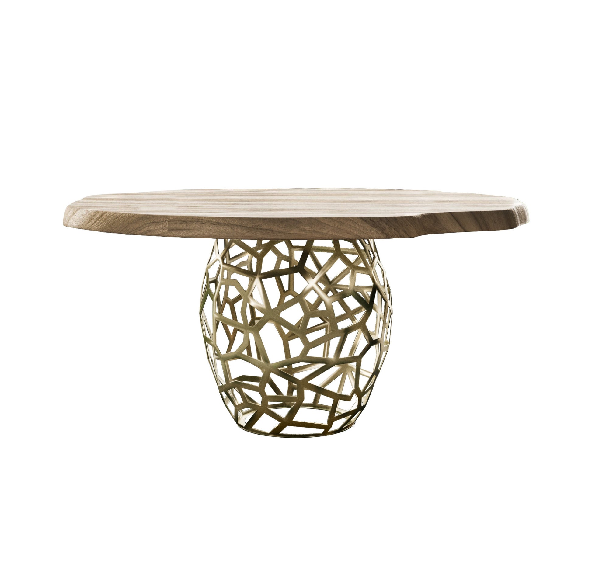47" Acacia Live Edge Rounded Solid Wood And Brass Dining Table-1