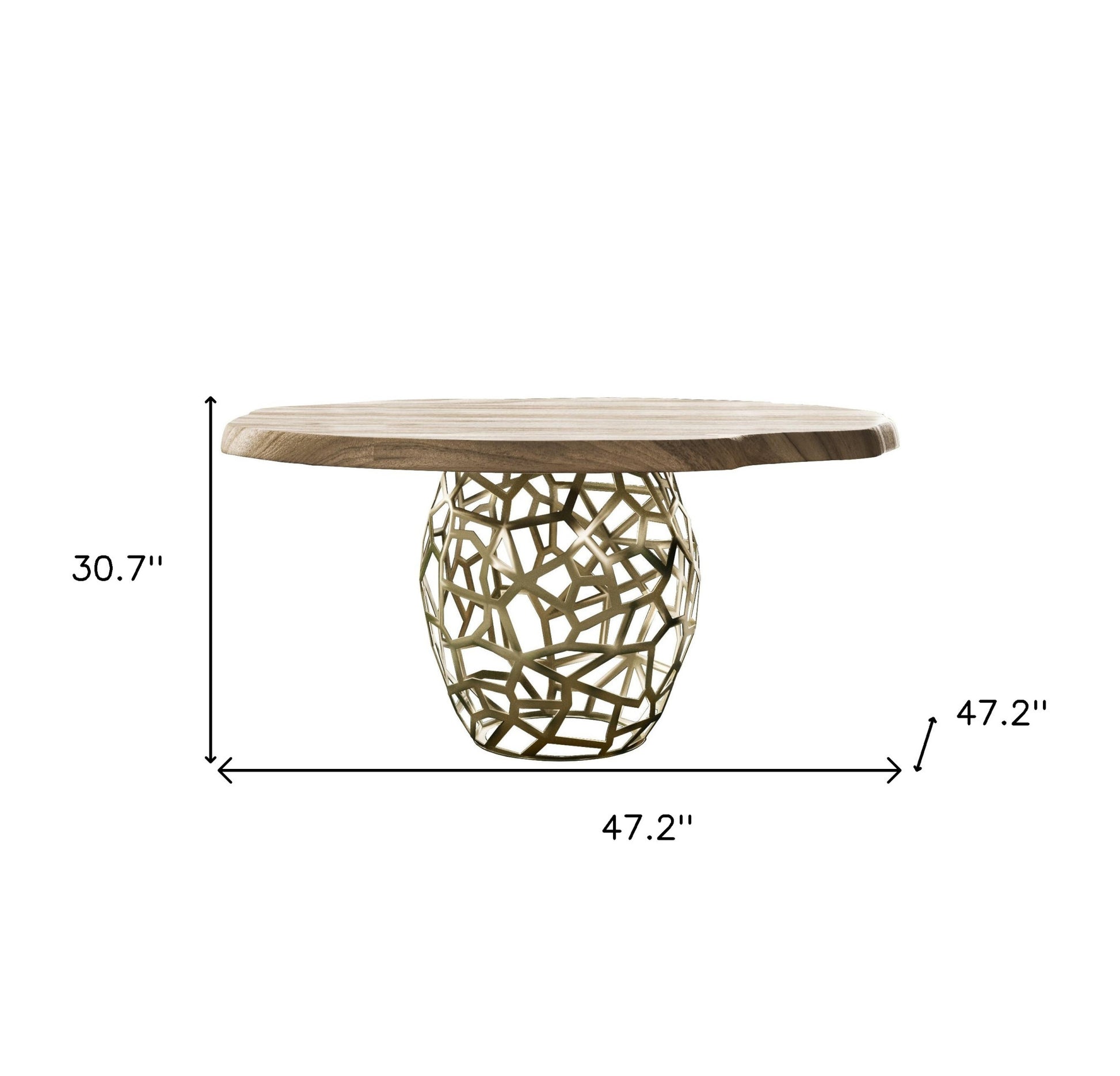 47" Acacia Live Edge Rounded Solid Wood And Brass Dining Table-3
