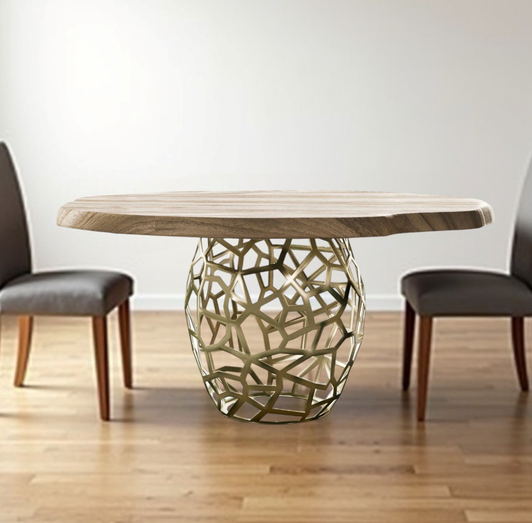47" Acacia Live Edge Rounded Solid Wood And Brass Dining Table-0