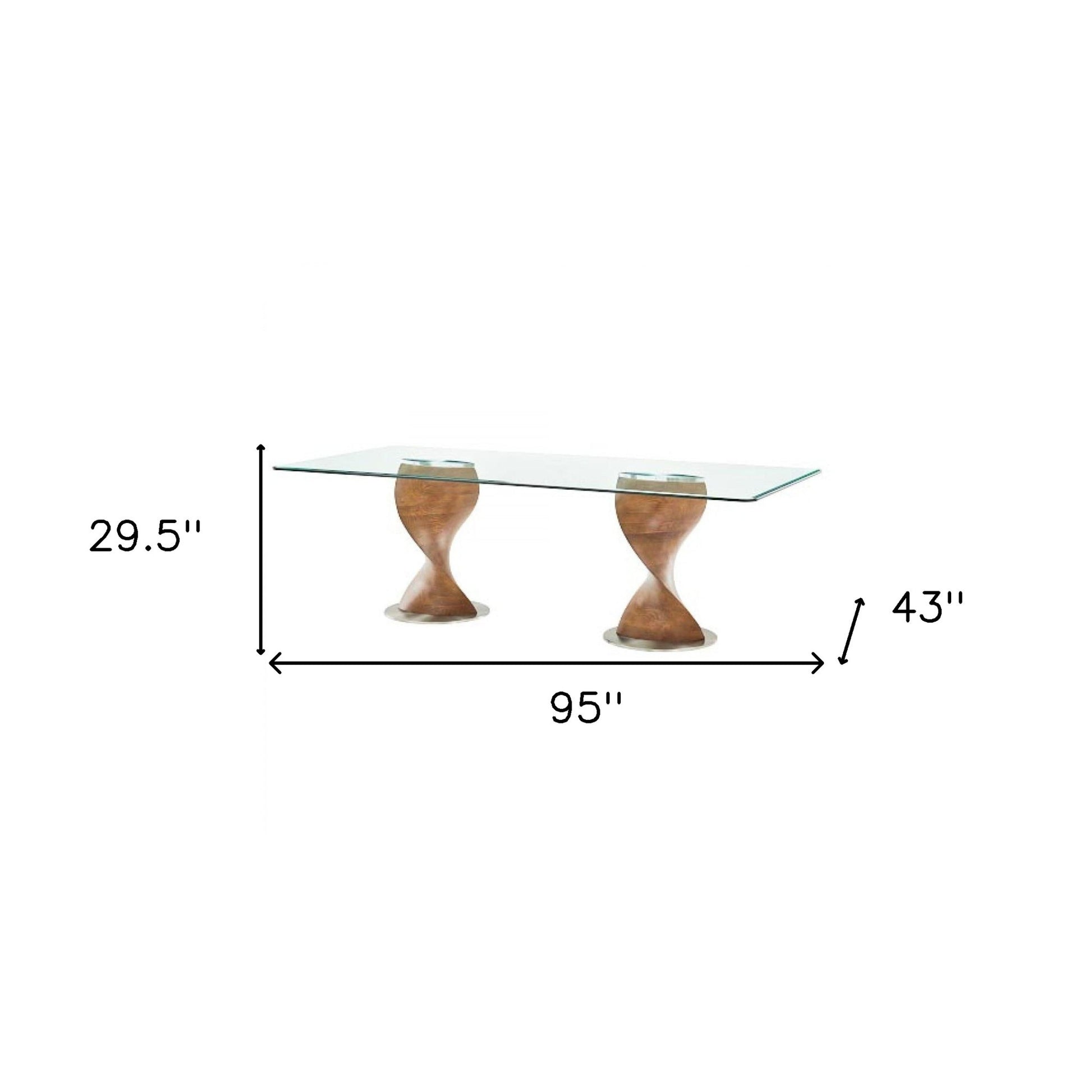 95" Clear And Brown Glass And Solid Wood Double Pedestal Base Dining Table-3