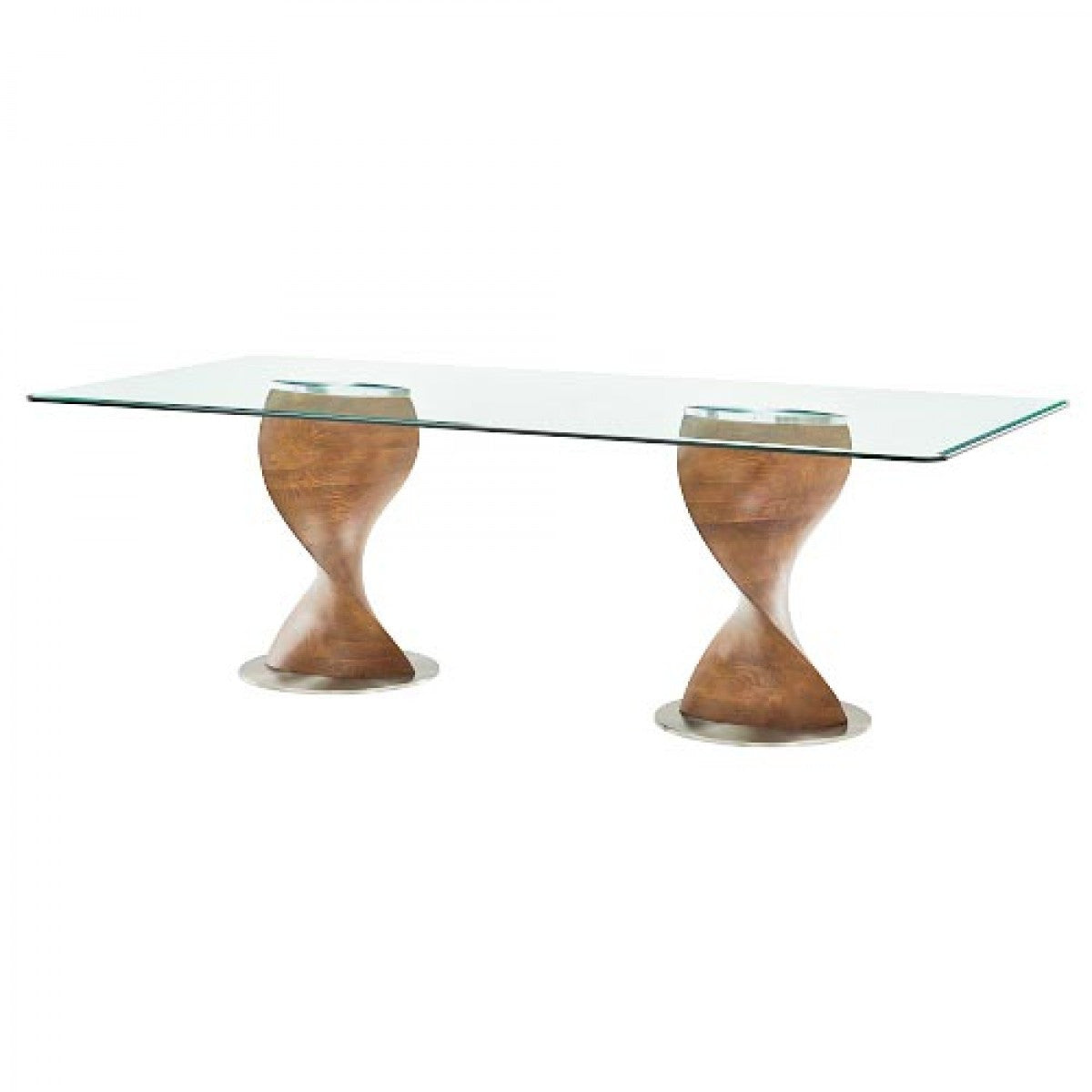 95" Clear And Brown Glass And Solid Wood Double Pedestal Base Dining Table-1