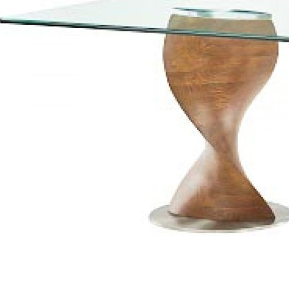 95" Clear And Brown Glass And Solid Wood Double Pedestal Base Dining Table-2