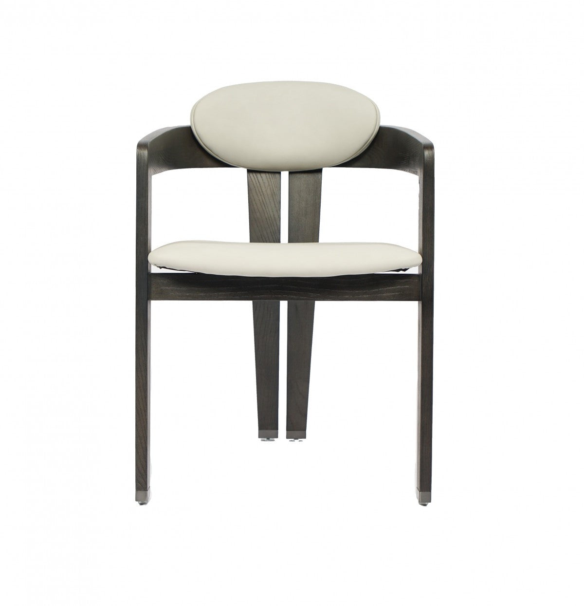 Light Gray And Dark Gray Upholstered Faux Leather Open Back Dining Arm Chair-2
