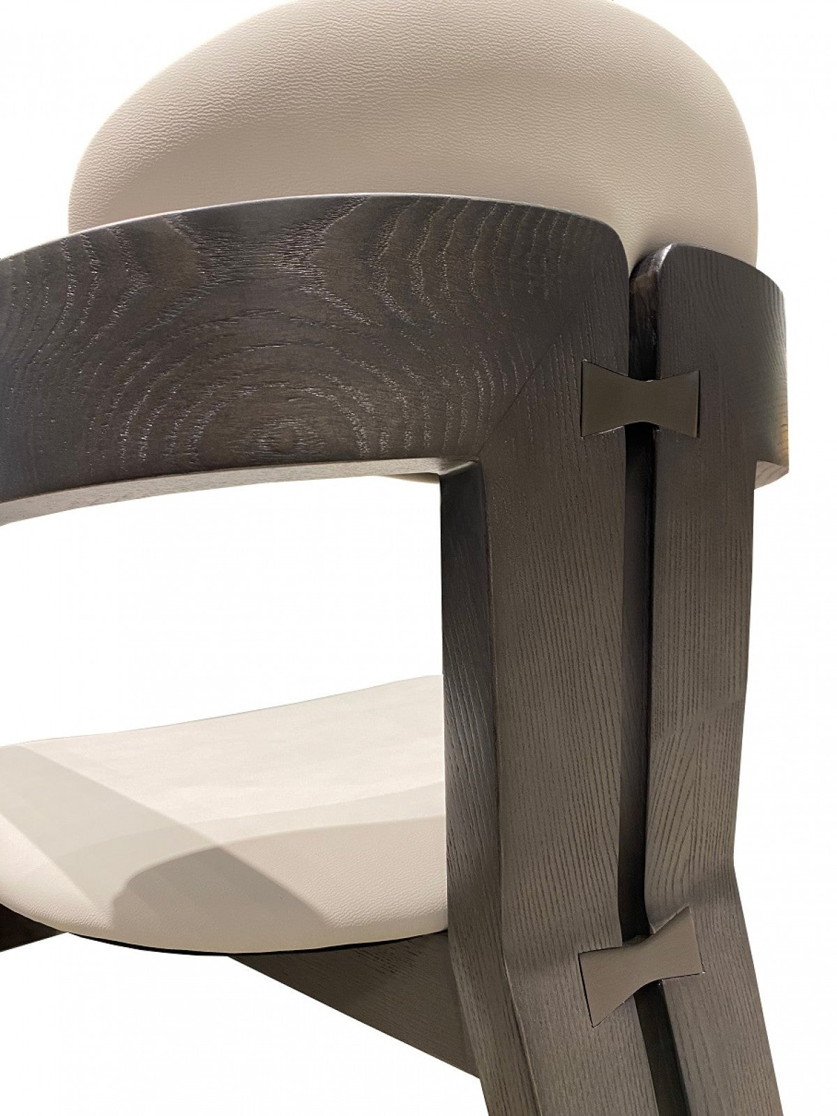 Light Gray And Dark Gray Upholstered Faux Leather Open Back Dining Arm Chair-4
