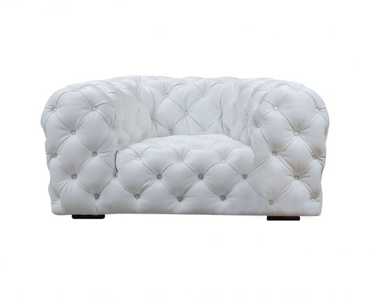 57" White And Black Top Grain Leather Tufted Arm Chair-0