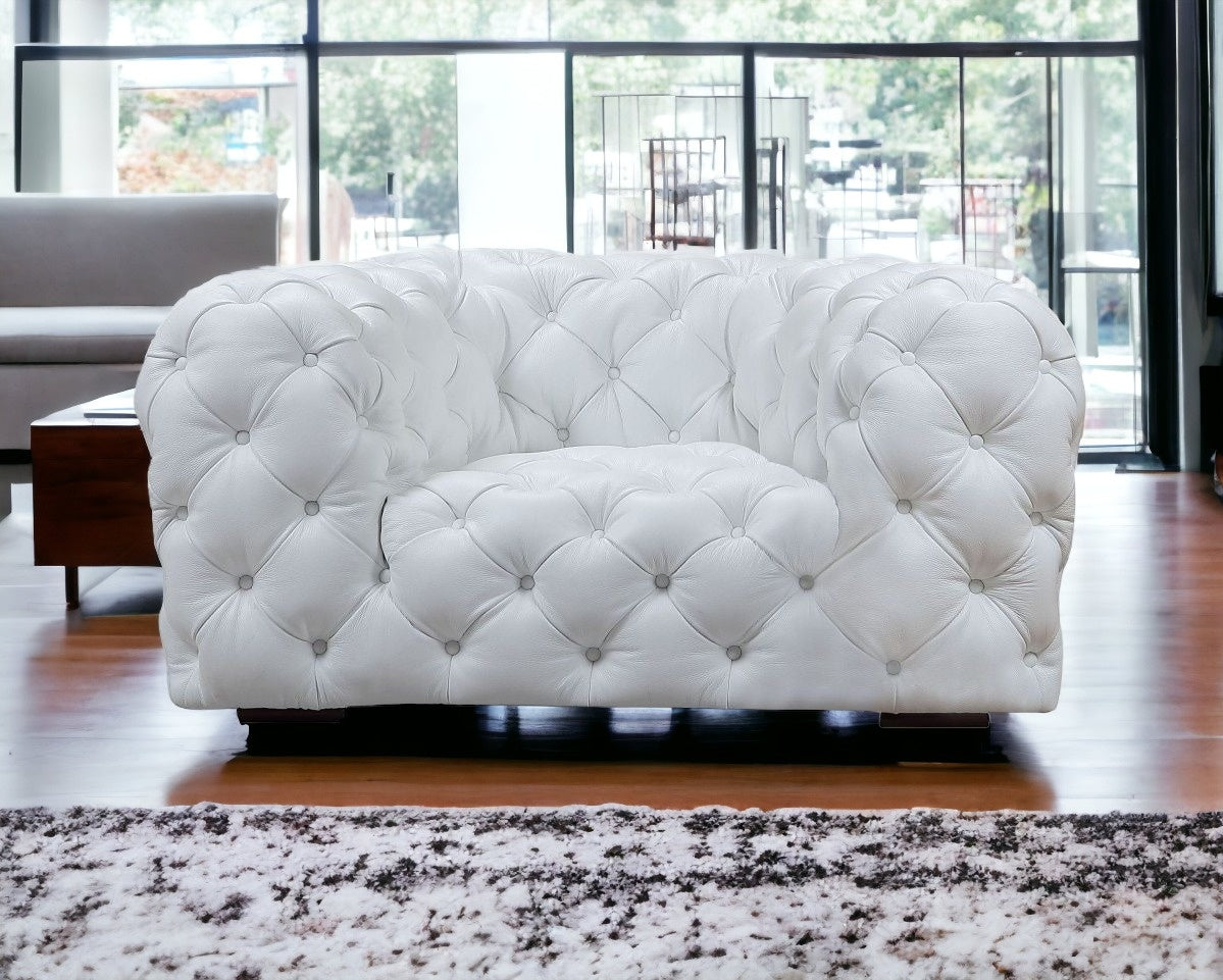 57" White And Black Top Grain Leather Tufted Arm Chair-3