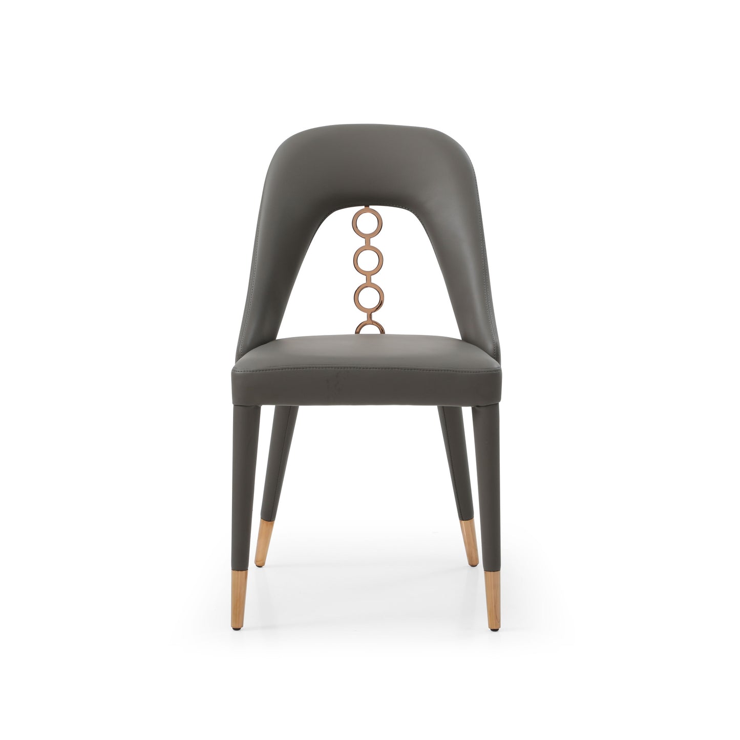 Set of Two Gray Faux Leather Dining Side Chairs With Rose Gold Accents-2
