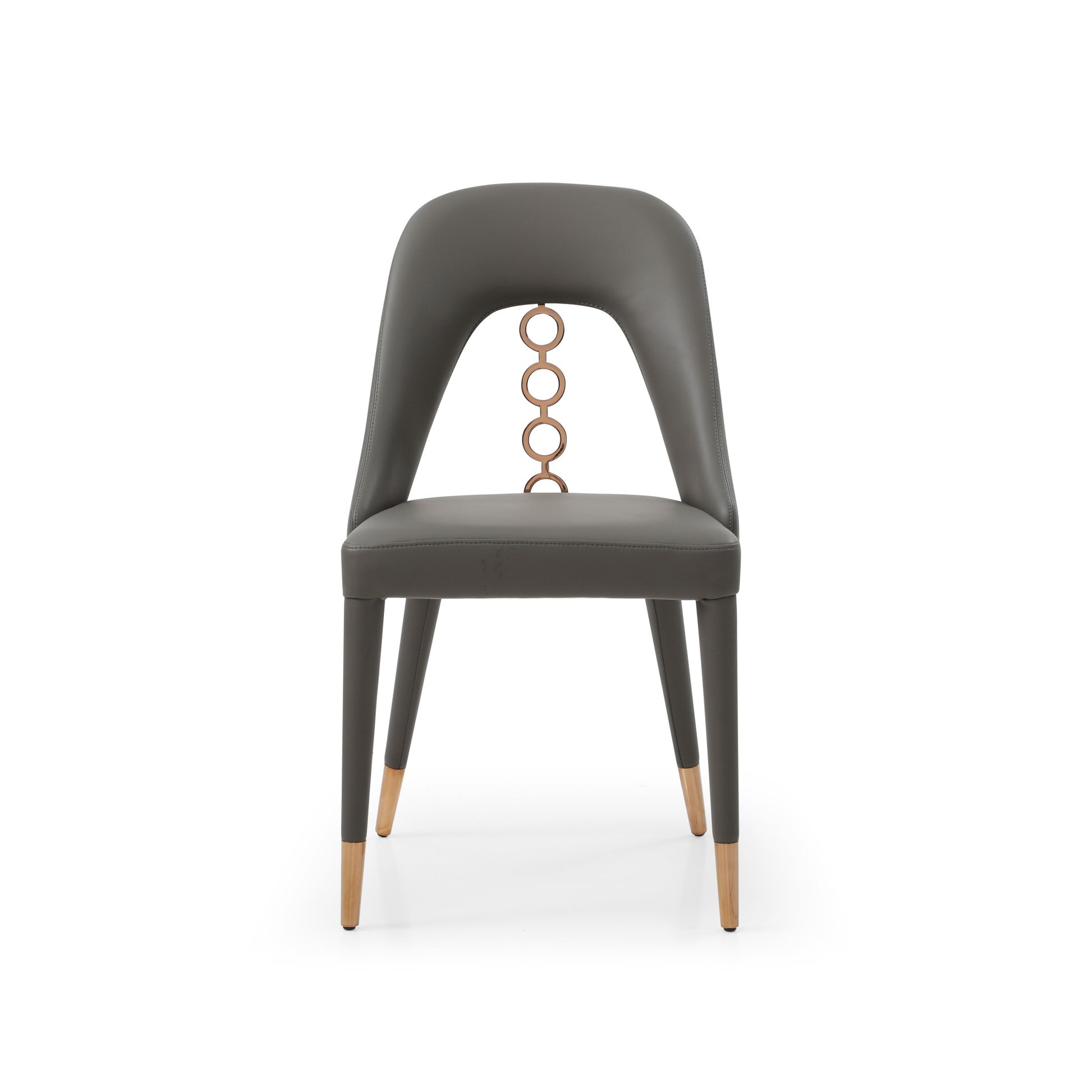 Set of Two Gray Faux Leather Dining Side Chairs With Rose Gold Accents-2